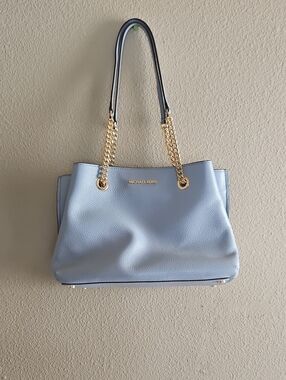 Michael Kors Light Blue Leather Chain-Handle Shoulder Bag